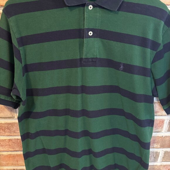 Polo By Ralph Lauren Green & Navy Wide Striped Short Sleeve Polo Shirt M - Picture 1 of 7